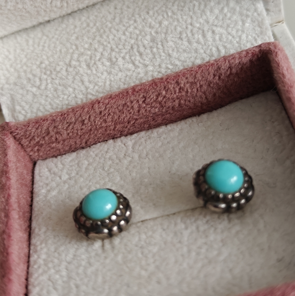 Original Pandora Turquoise Stud Silver Earrings - Picture 5 of 8